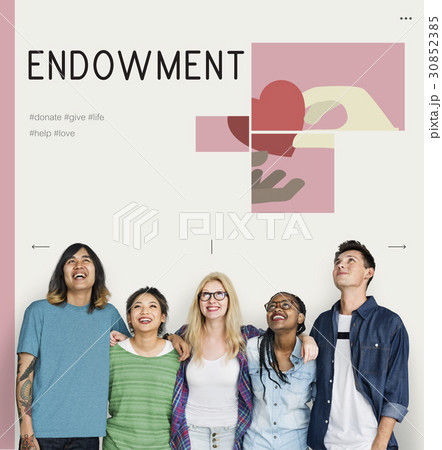 Group of students with illustration of charity donations campaign 30852385