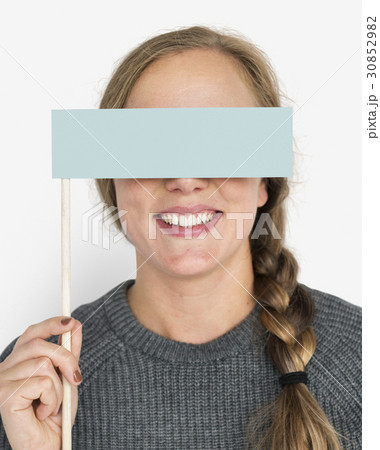 Caucasian Woman Holding Flag Covering Eyes 30852982