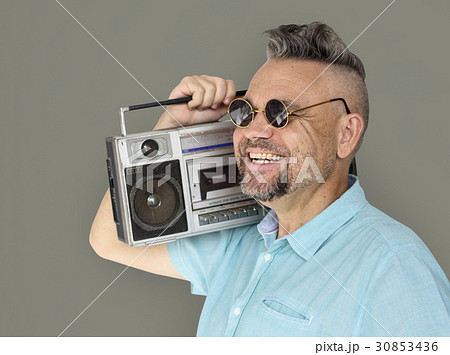 Caucasian Man Holding Jukebox Smile Caucasian Man Holding Jukebox Smile 30853436