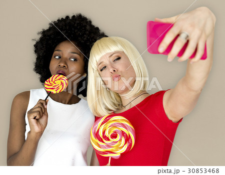 Friends Lollipop Candy Taking Selfie Friends Lollipop Candy Taking Selfie 30853468