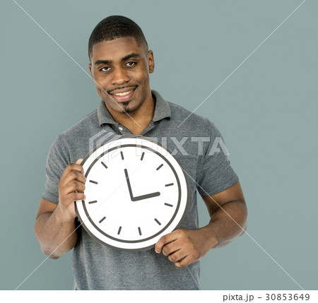 African Descent Man Holding Clock African Descent Man Holding Clock 30853649