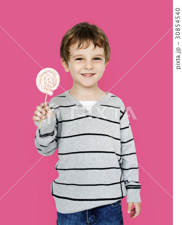 Little Boy Hands Holding Marshmallow Candy Studio Portrait 30854540