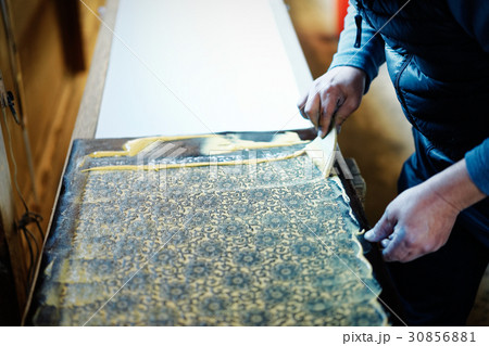 藍染　和柄　手捺染 30856881