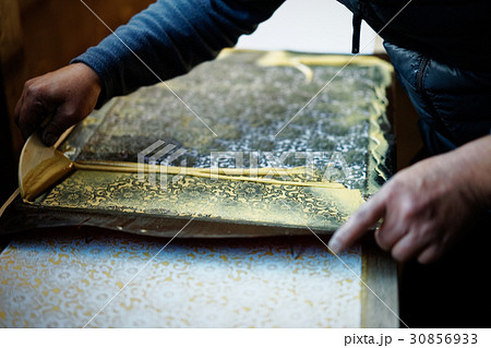 藍染　和柄　手捺染 30856933