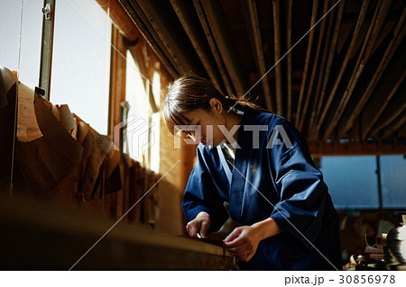 藍染　手捺染　女性 30856978