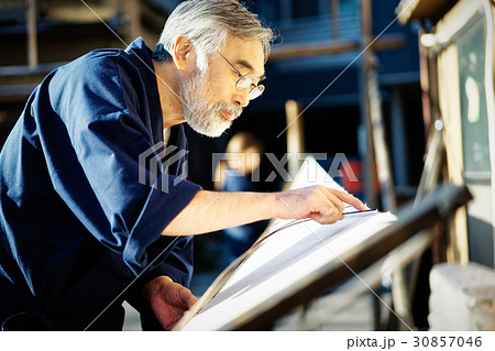 藍染　手捺染　乾燥 30857046