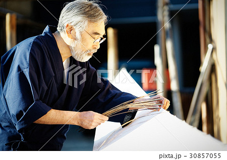 藍染 手捺染 乾燥 藍染 手捺染 乾燥 30857055