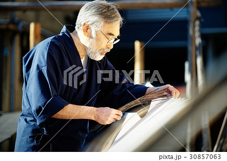 藍染　手捺染　乾燥 30857063