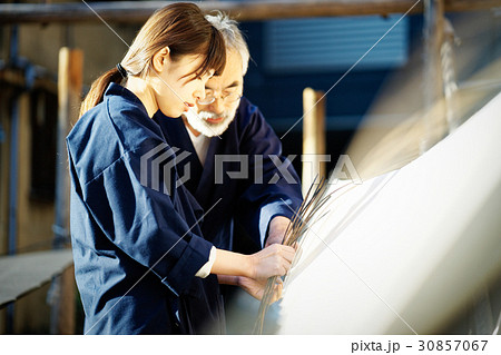 藍染 手捺染 乾燥 藍染 手捺染 乾燥 30857067