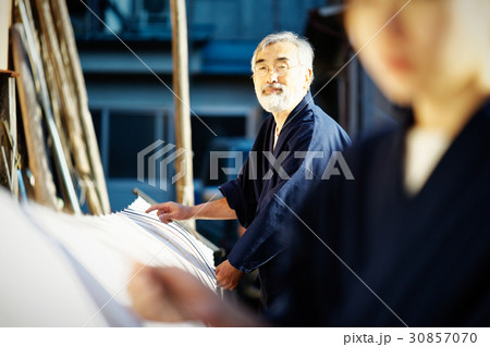 藍染　手捺染　乾燥 30857070