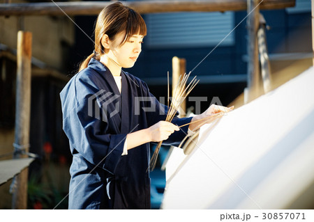 藍染　手捺染　女性 30857071