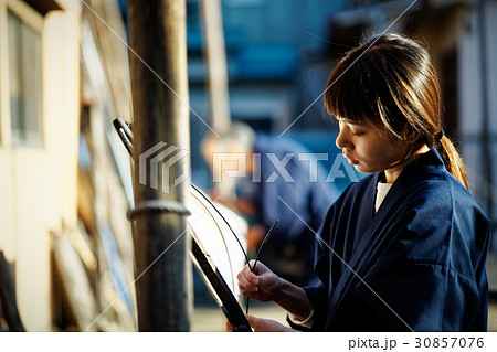 藍染　手捺染　女性 30857076