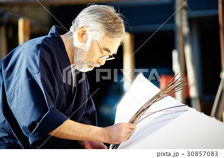 藍染　手捺染　乾燥 30857083