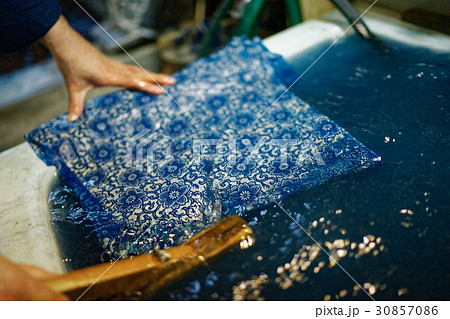 藍染　手捺染　洗い 30857086