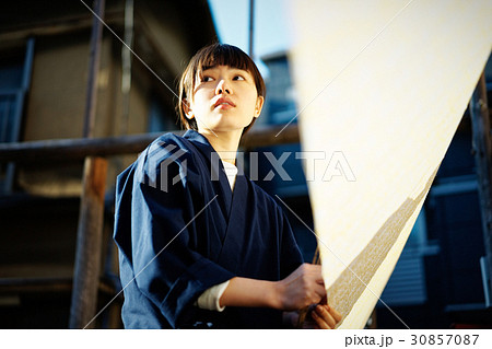 藍染 手捺染 女性 藍染 手捺染 女性 30857087