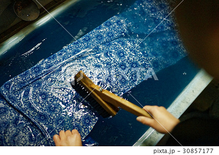 藍染　手捺染　洗い 30857177