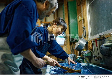 藍染　手捺染　洗い 30857277