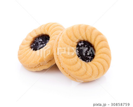 Sandwich biscuits with Blueberries on white 30858759