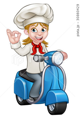 Woman Delivery Scooter Female Chef Woman Delivery Scooter Female Chef 30860429