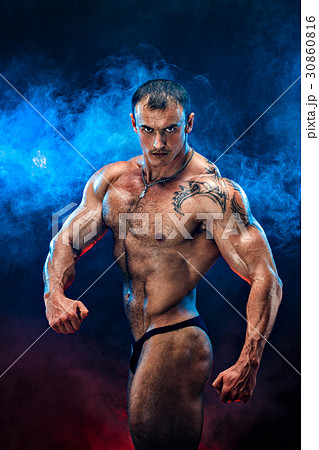 Closeup Strong Bodybuilder Man With Perfect Abs, Shoulders, Biceps, Triceps, Chest Closeup Strong Bodybuilder Man With Perfect Abs, Shoulders, Biceps, Triceps, Chest 30860816