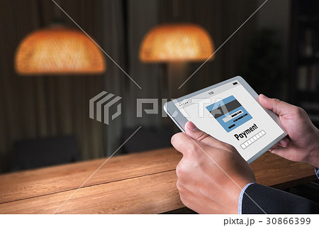 Man using mobile payments online shopping m- Gl 30866399