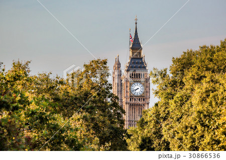 Big Ben clock against trees in London, England, UK 30866536