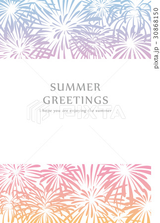 花火柄の暑中見舞いテンプレートのイラスト素材