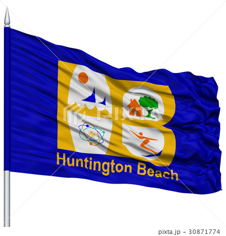 Huntington Beach City Flag on Flagpole, USA Huntington Beach City Flag on Flagpole, USA 30871774