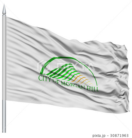 Morgan Hill City Flag on Flagpole, USA 30871963