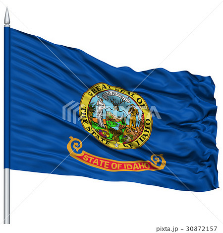 Isolated Idaho Flag on Flagpole, USA state 30872157