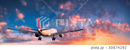 Landscape with big white passenger airplane 30874292