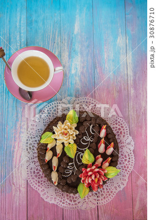 Cake on color background 30876710