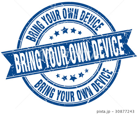 bring your own device round grunge ribbon stamp 30877243