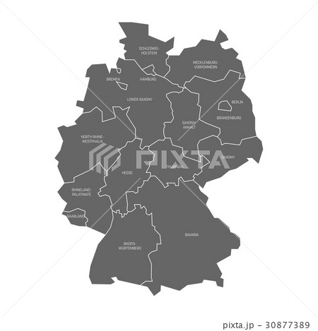 Map of Germany devided to 13 federal states and 3 30877389