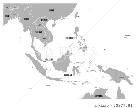 South East Asia political map. Grey land on white - Stock ..., image size:450x357
