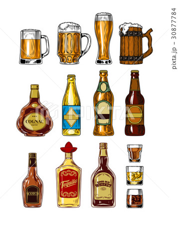 Set of bottles and stemware with alcohol 30877784