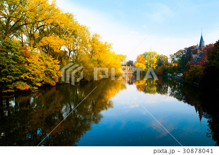 Autumn morning in Bruges at Lake of Love, or 30878041