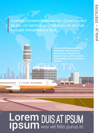 Airport Terminal With Aircraft Flying Plane Taking Airport Terminal With Aircraft Flying Plane Taking 30879588
