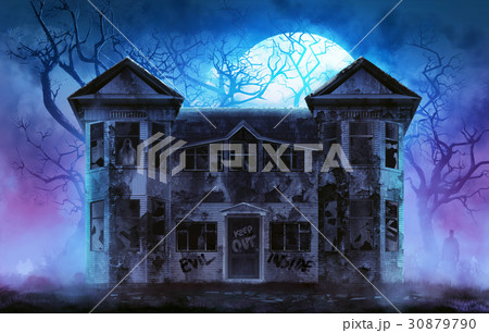 Old wooden grungy dark evil haunted house. 30879790