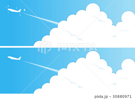 夏の青空と入道雲と飛行機 2点セットのイラスト素材