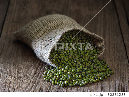 green gram or mung bean in sacks on table 30881283