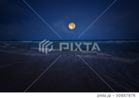 White wave and blue sea with full moon White wave and blue sea with full moon 30887876