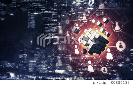 Concept of Internet and networking with digital cube figure on d 30889155