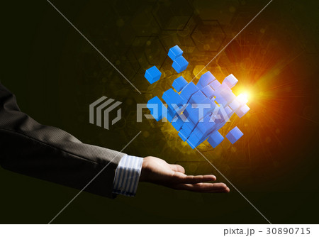 Idea of new technologies and integration presented by cube figure Idea of new technologies and integration presented by cube figure 30890715