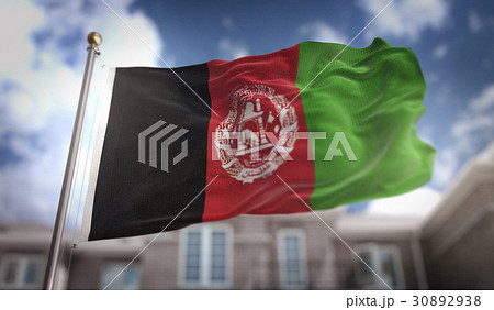 Afghanistan Flag 3D Rendering on Blue Sky Building 30892938