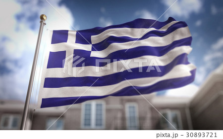 Greece Flag 3D Rendering on Blue Sky Building Greece Flag 3D Rendering on Blue Sky Building 30893721