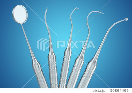 Dental set, mirror, probe, isolated on blue 30894495