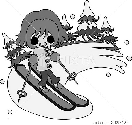 冬と女の子の可愛いイラスト 楽しいスキー のイラスト素材