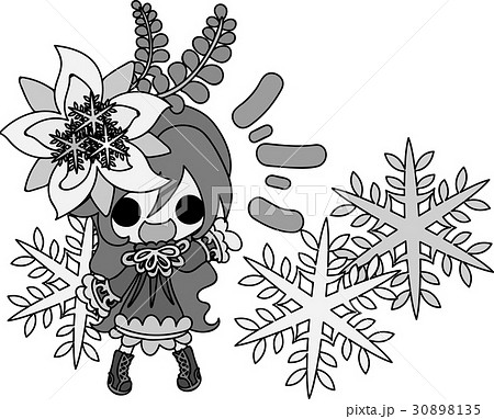 冬と女の子の可愛いイラスト 綺麗な雪の髪飾り のイラスト素材
