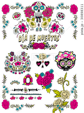 メキシコ 死者の祭り 手書き風ベクターイラストのイラスト素材 3011